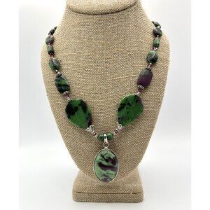Vintage Sajen Sterling Silver Ruby Zoisite Pendant Necklace